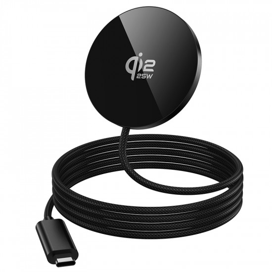 Ασύρματος Φορτιστής Hoco CW63 Pro 25W Qi2.2 Ultra-thin Aluminum Alloy για Κινητά και Ακουστικά με Braided Καλώδιο 1.2m Μαύρος 51351