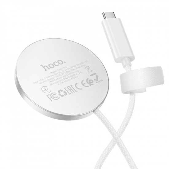 Ασύρματος Φορτιστής Hoco CW63 Pro 25W Qi2.2 Ultra-thin Aluminum Alloy για Κινητά και Ακουστικά με Braided Καλώδιο 1.2m Λευκός 51352