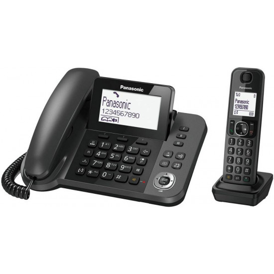 Σταθερό Ψηφιακό Τηλέφωνο Panasonic KX-TGF310EXM Μαύρο + Ασύρματο Ψηφιακό Τηλέφωνο με Υποδοχή Hands-Free στο Ασύρματο 18815