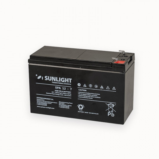 Μπαταρία Sunlight VRLA AGM (12V 7Ah) 2.05kg 151mm x 65mm x 94mm 38088
