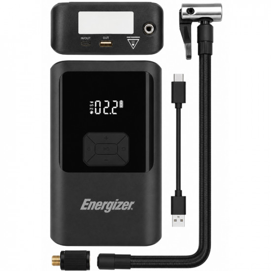 Power Bank Energizer JE10000JP 10000mAh PD15W QC 1xUSB-A 1xUSB-C Προσάρτημα Εκκίνησης Αυτοκινήτου 1500A and Air Pump 11 bar Μαύρο 52224