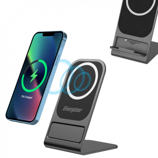 Ασύρματος Επιτραπέζιος Φορτιστής Energizer WCP109 15W Ultra-Thin Fast Charge USB-C Συμβατός με Μαγνητικές Θήκες και MagSafe Γκρι 52220