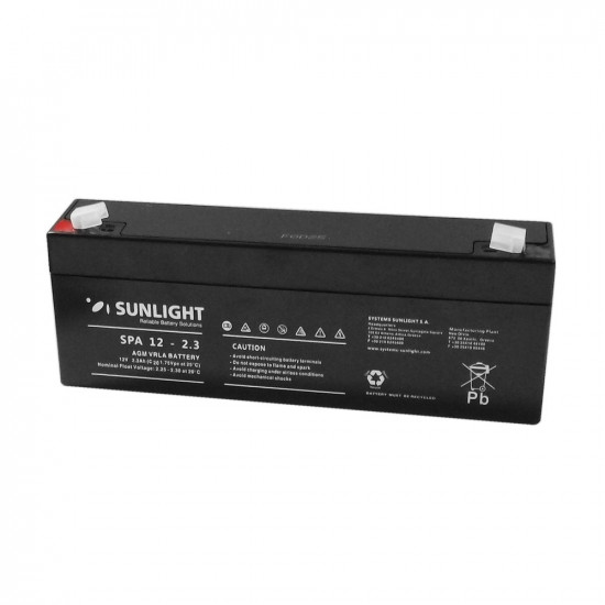 Μπαταρία Sunlight VRLA AGM (12V 2.3Ah) 0.90 kg 61mm x 39mm x 176mm 45023