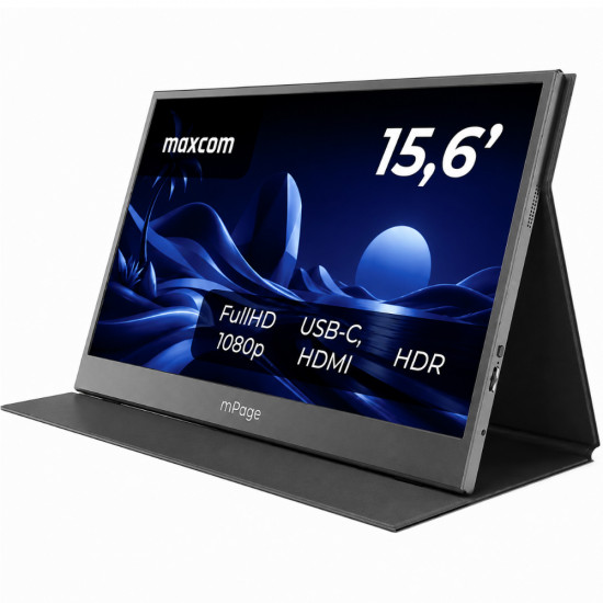 Φορητή Οθόνη Maxcom MPAGE15 15.6’’ HDR FHD 1920 x 1080 IPS 1xMiniHDMI 2xUSB-C 3.1 1xAudio Jack 3.5mm με Ενσωματωμένη Θήκη-Stand Μαύρη 52615