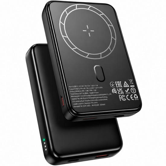 Power Bank Borofone BJ82 Ultra-slim 5000mAh 5V/2A 1xUSB-C 1xUSB-A Ασύρματη Φόρτισή 5W και LED Ένδειξη Μπαταρίας Μαύρο 52282