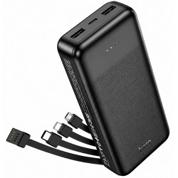 Power Bank Hoco J163A 20000mAh 5V/2A QC 1xUSB-C 2xUSB-A Ενσωματωμένα Καλώδια USB-A USB-C Lightning MicroUSB και LED Ένδειξη Μαύρο 52331