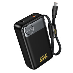 Power Bank Hoco Q53 Skillful 12000mAh PD65W QC3.0 1xUSB-C 1xUSB-A με Ενσωματωμένο Καλώδιο USB-C και LED Ένδειξη Μαύρο 52340