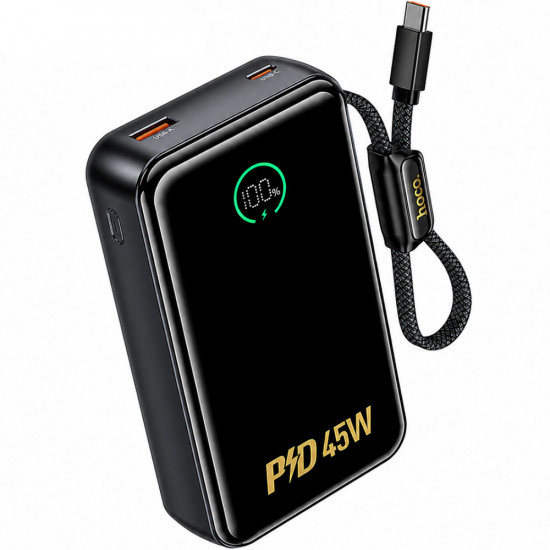 Power Bank Hoco Q54 Shine 20000mAh PD45W QC3.0 1xUSB-C 1xUSB-A με Ενσωματωμένο Καλώδιο USB-C και LED Ένδειξη Μαύρο 52341