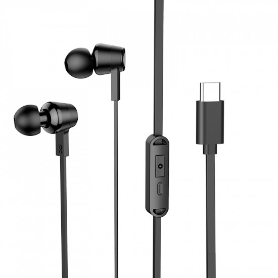 Hands Free Hoco M86 Oceanic Universal Earphones Deep Bass Stereo Συμβατά με Όλες τις Συσκευές USB-C Μαύρο 1.2m 45165