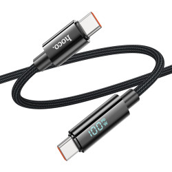 Καλώδιο Σύνδεσης Hoco U125 Benefit USB-C σε USB-C PD100W 3A για Γρήγορη Φόρτιση με Ένδειξη Φόρτισης Braided Μαύρο 1.2m 52277