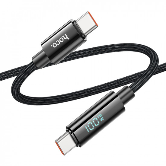 Καλώδιο Σύνδεσης Hoco U125 Benefit USB-C σε USB-C PD100W 3A για Γρήγορη Φόρτιση με Ένδειξη Φόρτισης Braided Μαύρο 1.2m 52277