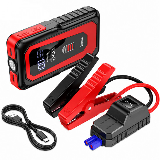 Εκκινητής Μπαταρίας Αυτοκινήτου Hoco QS3 Victory 1200A και Power Bank 10000mAh 18W 2xUSB-A με SOS Mode και Φακό Μαύρος 52343