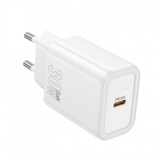 Φορτιστής Ταξιδίου Hoco N62 Gentle με 1 Εξόδο Φόρτισης GaN USB-C Quick Charge PD30W 5V 3.0A Λευκός 46166