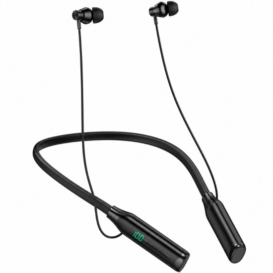 Bluetooth Hands Free Hoco ES62 Plus Neckband Magnetic v5.4 1200mAh 150Hrs Αναπαραγωγής TF Card LED Ένδειξη Μπαταρίας Μαύρα 52301