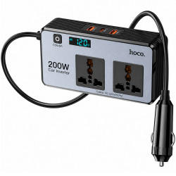Φορτιστής Μετατροπέας 12V σε 220V Αυτοκινήτου Hoco Z66 με 2 Έξόδους 200W και 2xUSB-A 1xUSB-C 66W LED Display Καλώδιο 50cm Μαύρος 52422