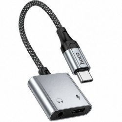 Αντάπτορας Hoco UPA34 USB-C σε USB-C και 3.5mm Braided Γκρί 52356