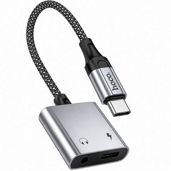Αντάπτορας Hoco UPA34 USB-C σε USB-C και 3.5mm Braided Γκρί 52356