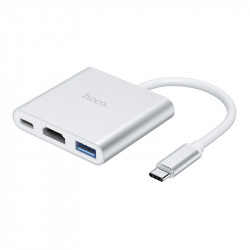 Hub Hoco HB14 Easy use USB-C με 3 Θύρες USB 3.0, USB-C PD, HDMI Ασημί 15cm 28476