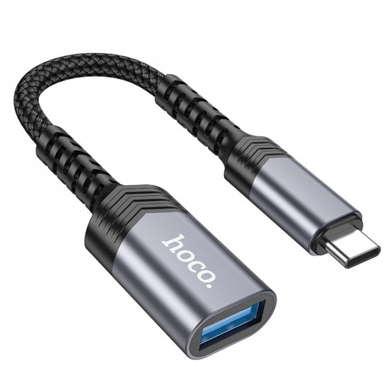 Αντάπτορας Hoco UA24 USB-C σε USB 3.0 με Λειτουργία OTG 5Gbps Δυνατότητα Φόρτισης 5V/4A και Κοντό Anti-bending Καλώδιο Γκρι 41074