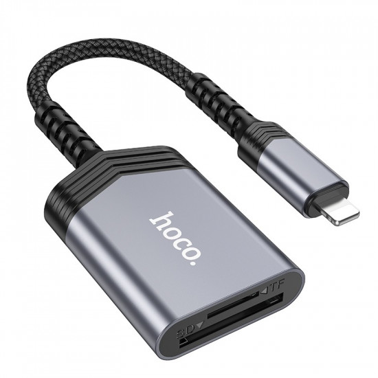 Αναγνώστης Κάρτας Μνήμης Hoco UA25 2 σε 1 Lightning 480Mbps και 2TB για Micro SD/SD OTG Κοντό και Anti-bending Καλώδιο Γκρι 40410