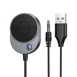 Bluetooth Audio Transmitter Hoco E150 Path v5.4 με AUX Τροφοδοσία USB-A Μικρόφωνο και Κουμπιά Ελέγχου Κλήσεων Γκρι 52288