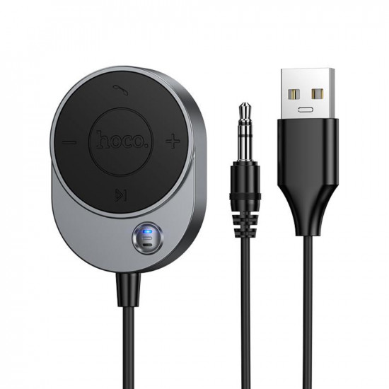Bluetooth Audio Transmitter Hoco E150 Path v5.4 με AUX Τροφοδοσία USB-A Μικρόφωνο και Κουμπιά Ελέγχου Κλήσεων Γκρι 52288