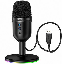 Επιτραπέζιο Μικρόφωνο Hoco L25 Bright για Streaming και Video Calls RGB USB AUX Πολυκατευθυντικό Μικρόφωνο Κουμπία Mute και Monitor Μαύρο 52334