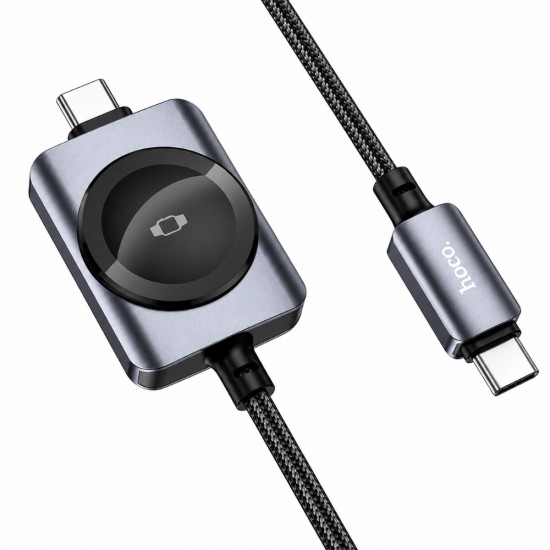 Καλώδιο Σύνδεσης 2 σε 1 Hoco CW66 USB-C σε USB-C PD100W 3A Γρήγορης Φόρτισης με Ασύρματο Φορτιστή Apple Watch 2.5W Braided Μαύρο 1.2m 52287