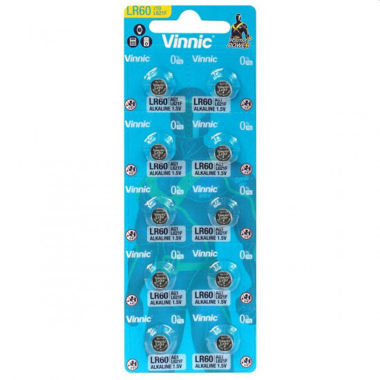 Buttoncell Vinnic L621F AG1 LR60 Τεμ. 10 με Διάτρητη Συσκευασία 29306