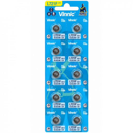 Buttoncell Vinnic G11 / AG11 / L721 / LR58 / 361 / SR721 / SR58 / LR721 Τεμ. 10 με Διάτρητη Συσκευασία 52719