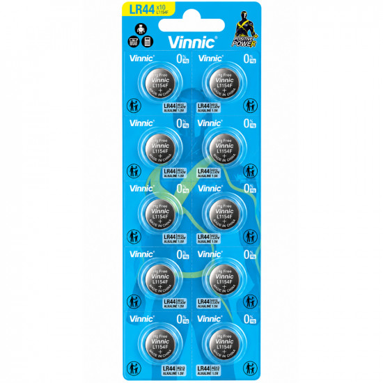 Buttoncell Vinnic LR1154F AG13 LR44 Τεμ. 10 με Διάτρητη Συσκευασία 52727