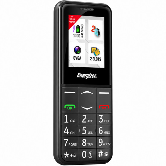 Energizer Feature E4 32MB/2GB Dual Sim 2G 1.77 Μαύρο με πλήκτρο SOS, Handsfree,Φορτιστή UK και EU 52969