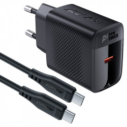 Φορτιστής Ταξιδίου Acefast A82 GaN USB-C PD20W Μαύρος + Καλώδιο Φόρτισης Type C σε Type C 1.2m 45830