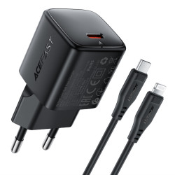 Φορτιστής Ταξιδίου Acefast A118 Mini Fast Charging 1xUSB-C PD30W QC3.0 GaN με USB-C σε Lightning Καλώδιο 1.2m Μαύρος 52945