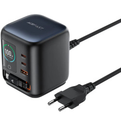 Επιτραπέζιος Φορτιστής Acefast Z10 100W 2xUSB-C 1xUSB-A 1xUSB-C GaN Ενσωματωμένο Καλώδιο και Smart LED Digital Display Μαύρος 52949