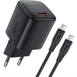 Φορτιστής Ταξιδίου Acefast A119 Mini Fast Charging 1xUSB-C PD45W QC3.0 GaN με Καλώδιο USB-C σε USB-C 1.2m Μαύρος 52948