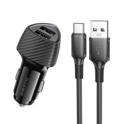 Φορτιστής Αυτοκινήτου Borofone BZ31A Solid 2xUSB-A 17W με Καλώδιο USB-A σε USB-C 1m Μαύρος 52893
