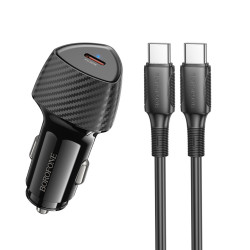 Φορτιστής Αυτοκινήτου Borofone BZ31B Solid USB-C PD30W με Καλώδιο USB-C σε USB-C 1m Μαύρος 52886
