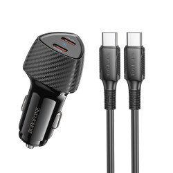 Φορτιστής Αυτοκινήτου Borofone BZ31D Solid 2xUSB-C PD60W με Καλώδιο USB-C σε USB-C 1m Μαύρος 52894