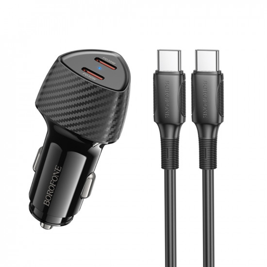 Φορτιστής Αυτοκινήτου Borofone BZ31D Solid 2xUSB-C PD60W με Καλώδιο USB-C σε USB-C 1m Μαύρος 52894