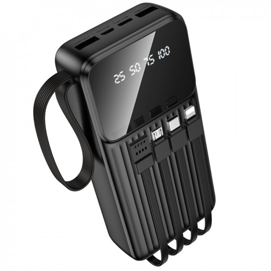 Power Bank Borofone BJ76A 20000mAh με 4 Καλώδια Φόρτισης και 4 Θύρες USB-C USB-A Lightning Micro-USB και LED Ένδειξη Μπαταρίας Μαύρο 52867