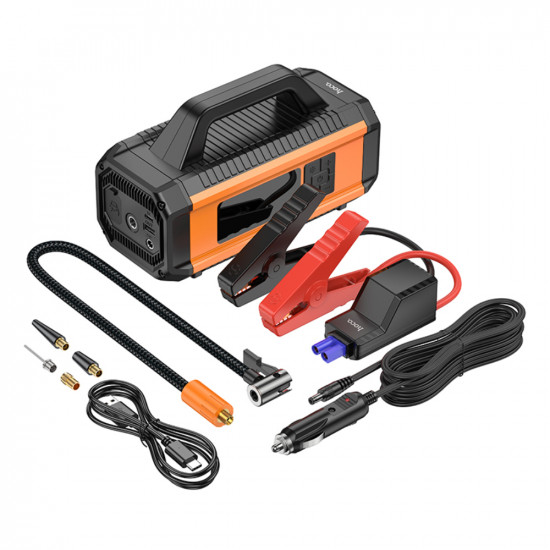 Hoco QS4 Smart Air Pump 3.8 bar Πίεση Αέρα με 5 Τρόπους Λειτουργίας και Εκκινητής Μπαταρίας 10000mAh 38.5Wh με Led Ένδειξη και Φακό Μαύρο 50415