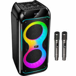 Φορητό Ηχείο Wireless Hoco. DS76 Magic RGB v5.4 160W 9000mAh USB AUX MicroSD FM με 2 Ασύρματα Μικρόφωνα Μαύρο 52933