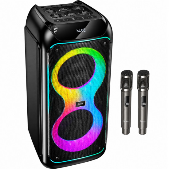 Φορητό Ηχείο Wireless Hoco. DS76 Magic RGB v5.4 160W 9000mAh USB AUX MicroSD FM με 2 Ασύρματα Μικρόφωνα Μαύρο 52933