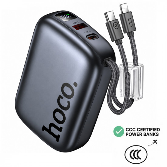Power Bank Hoco Q55 Rock Mini 20000mAh PD20W QC USB-C USB-A και Ενσωματωμένα Καλώδια USB-C Lighting LED Γκρι με Πιστοποίηση CCC 52910