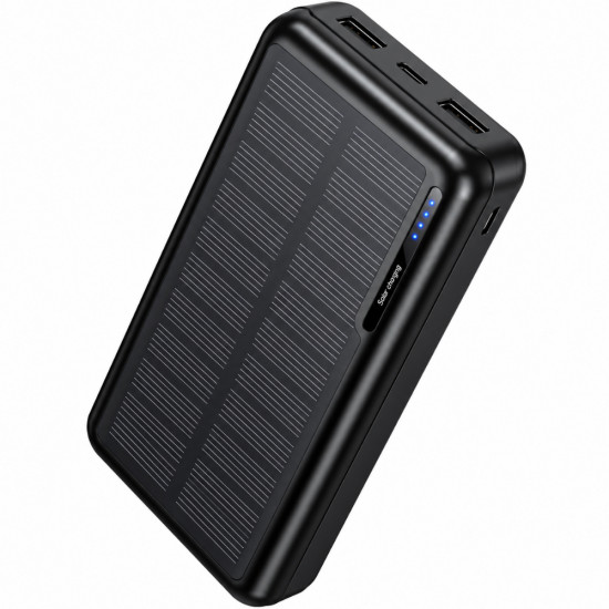 Power Bank Hoco J176A Honorifico 20000mAh 10W 1xUSB-C 2xUSB-A 1xMicroUSB με Solar Panel Μαύρο 52911