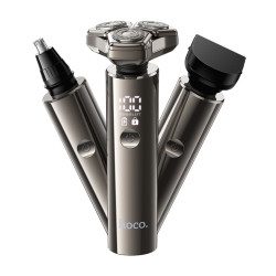 Επαναφορτιζόμενη Ξυριστική Μηχανή & Trimmer Hoco HP36 600mAh με 3 Κεφαλές και LED Ένδειξη Μπαταρίας και Φόρτισης Μεταλλικό Γκρι 47646