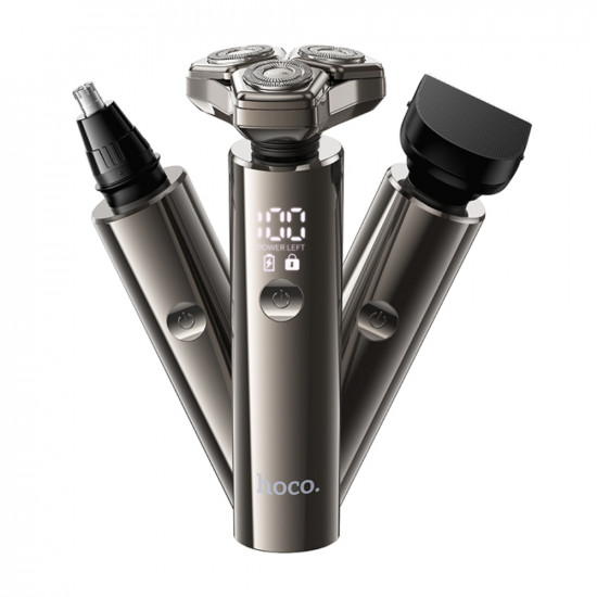 Επαναφορτιζόμενη Ξυριστική Μηχανή & Trimmer Hoco HP36 600mAh με 3 Κεφαλές και LED Ένδειξη Μπαταρίας και Φόρτισης Μεταλλικό Γκρι 47646
