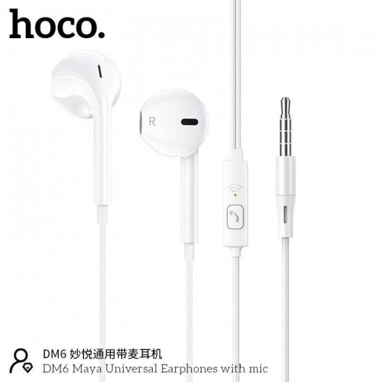 Hands Free Hoco. DM6 Maya Earphones Stereo 3.5mm με Μικρόφωνο και Πλήκτρο Λειτουργίας 1.2m Λευκά 46248
