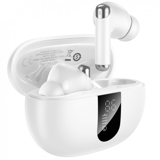Wireless Hands Free Hoco EQ27 Fun ANC+ENC v5.4 300mAh 7 Ώρες Λειτουργίας Εναλλαγή Master / Slave Συμβατά με Siri Λευκά 52870